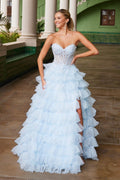 Preview Only - 2026 Light Blue Tiered Strapless Ruffled Gown🤍