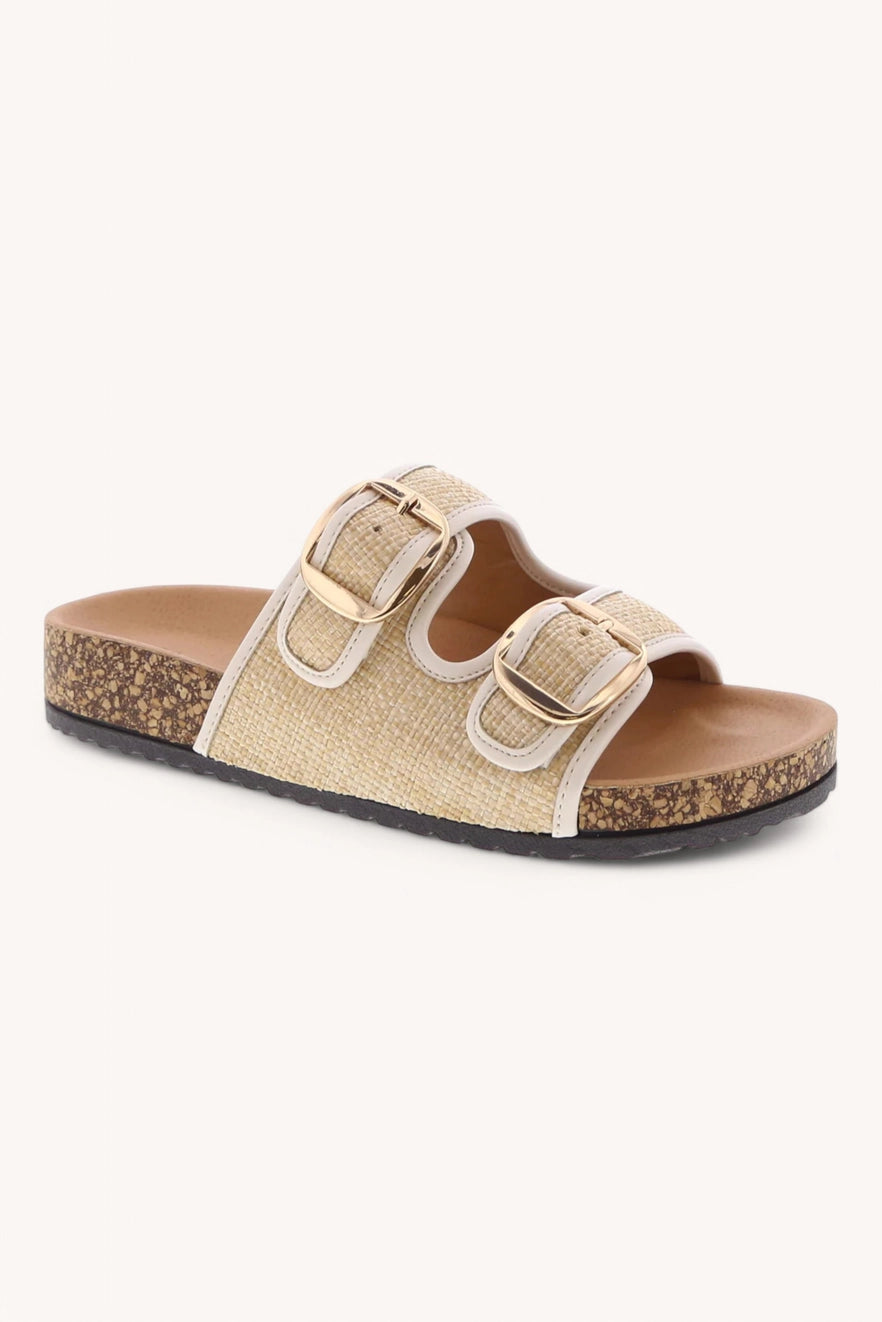 Contrasting Hem Raffia Strap Sandals