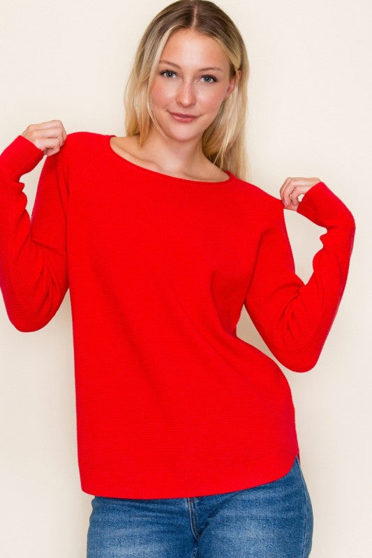 Red Mini Waffle Sweater