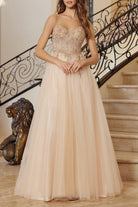 2026 - Champagne Tulle Gown With Plunging V-Neckline🤍-Market Grey Boutique