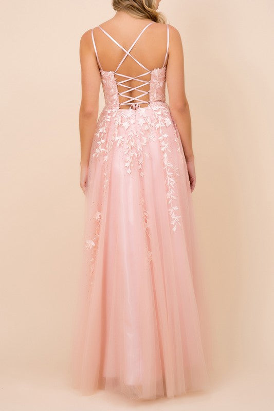 DUSTY ROSE FLORAL APPLIQUÉ CORSET GOWN🤍