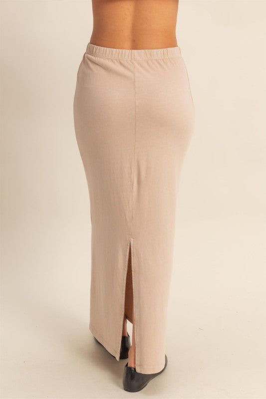 Mid-rise Mineral Washed Casual Maxi Skirt-Market Grey Boutique