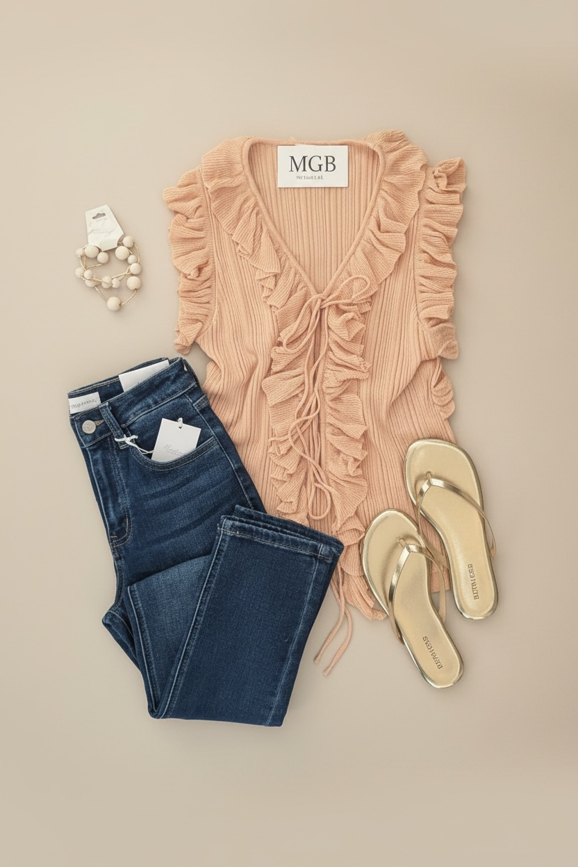 Sweet Peach Ruffle Tie Sleeveless Top-Market Grey Boutique