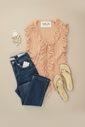 Sweet Peach Ruffle Tie Sleeveless Top