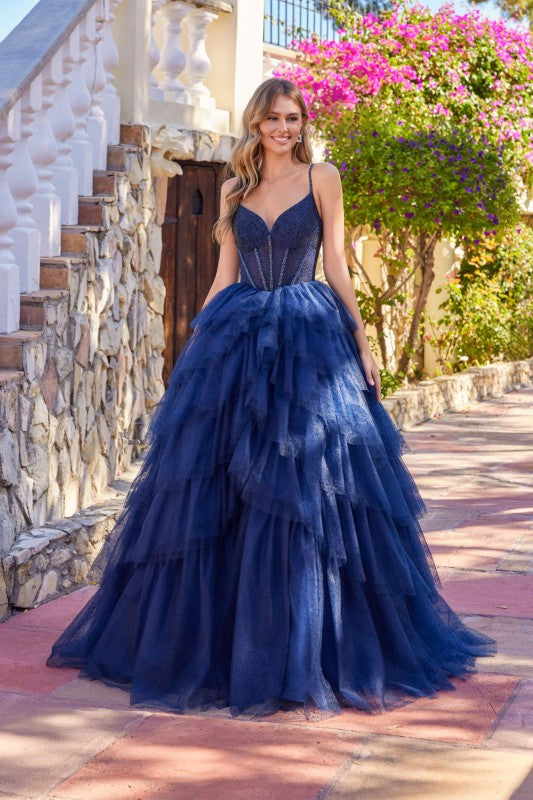 Preview Only - 2026 Navy Corset Glitter Tulle Layered Ballgown🤍