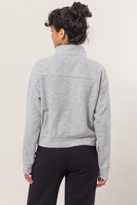 Grey Half Zip Sweatshirt w/ Pockets