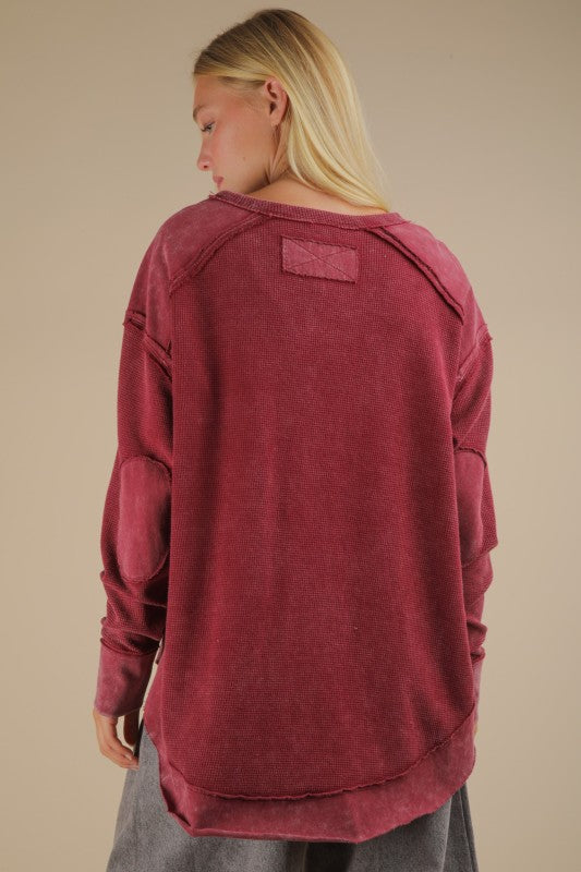 All Patched Up Burgundy Mineral Wash Top