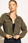 Olive Collared Corduroy Crop Jacket