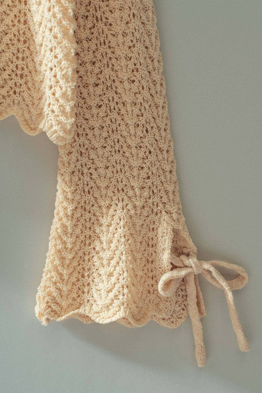 Tie Cuff Crochet Knit Top-Market Grey Boutique