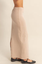 Mid-rise Mineral Washed Casual Maxi Skirt-Market Grey Boutique