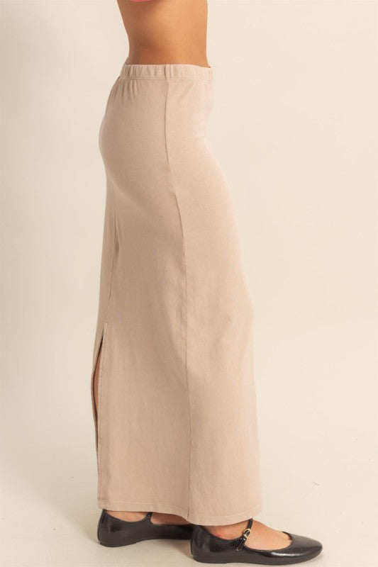 Mid-rise Mineral Washed Casual Maxi Skirt-Market Grey Boutique