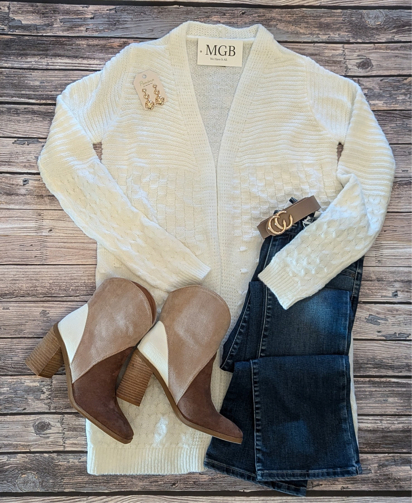 Ivory Mix Stitch Long Cardigan