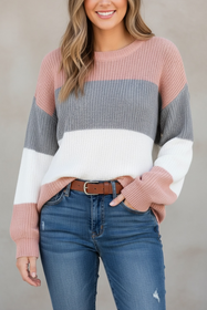 Mauve Colorblock Oversized Sweater