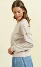 RESTOCK Grommet Detail Crew Sweatshirt-Market Grey Boutique
