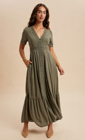 Olive Button Front Autumn Dress