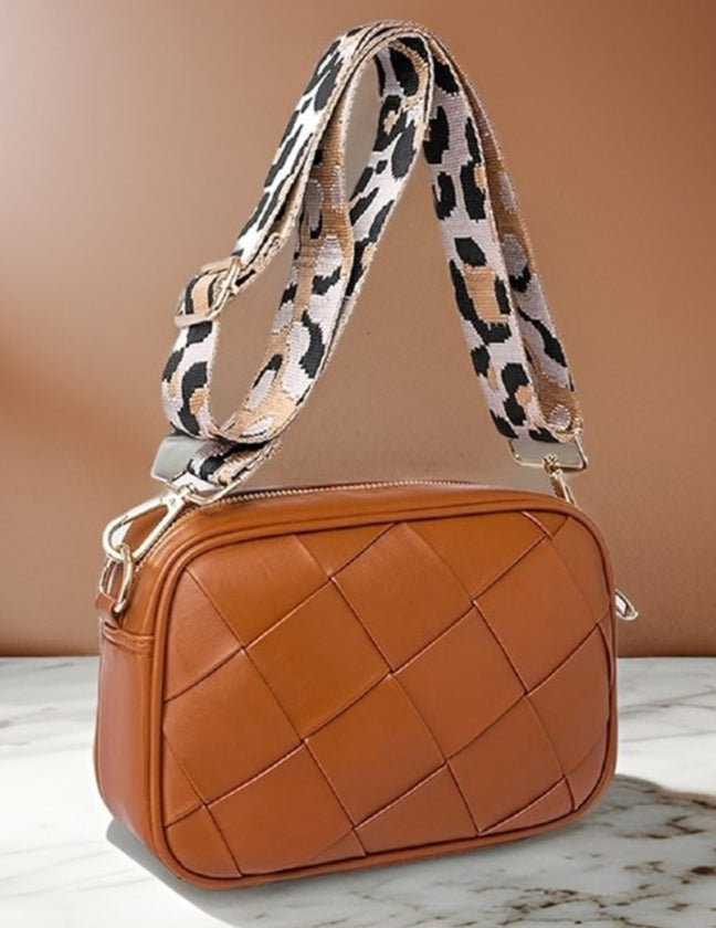 Basket Weave Leopard Strap Crossbody