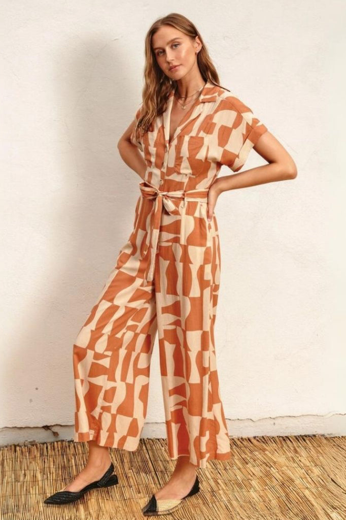 Geometric Rust/Beige Jumpsuit