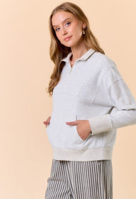 French Terry Half Zip-up Sweatshirt W/ Thumb Hole