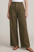 Olive Cotton Twill Wide Leg Pants