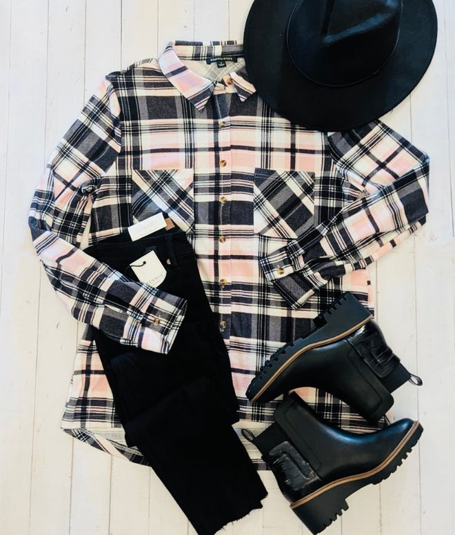 Pink and Black Plaid Lightweight Flannel