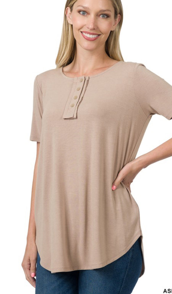 Short Sleeve Half Button Top