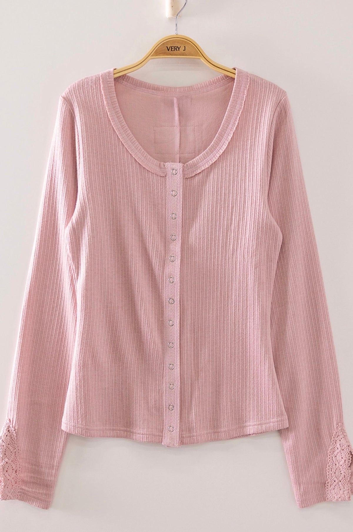 Pink Lace Sleeved Ribbed Top-Market Grey Boutique