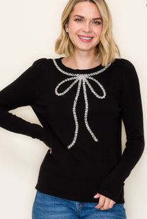 Black Holiday Jewel Bow Sweater