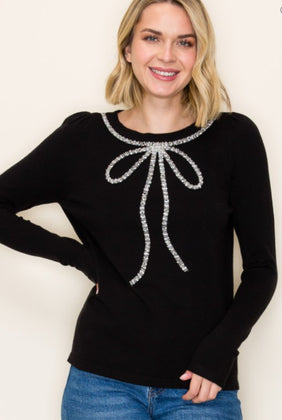 Black Holiday Jewel Bow Sweater