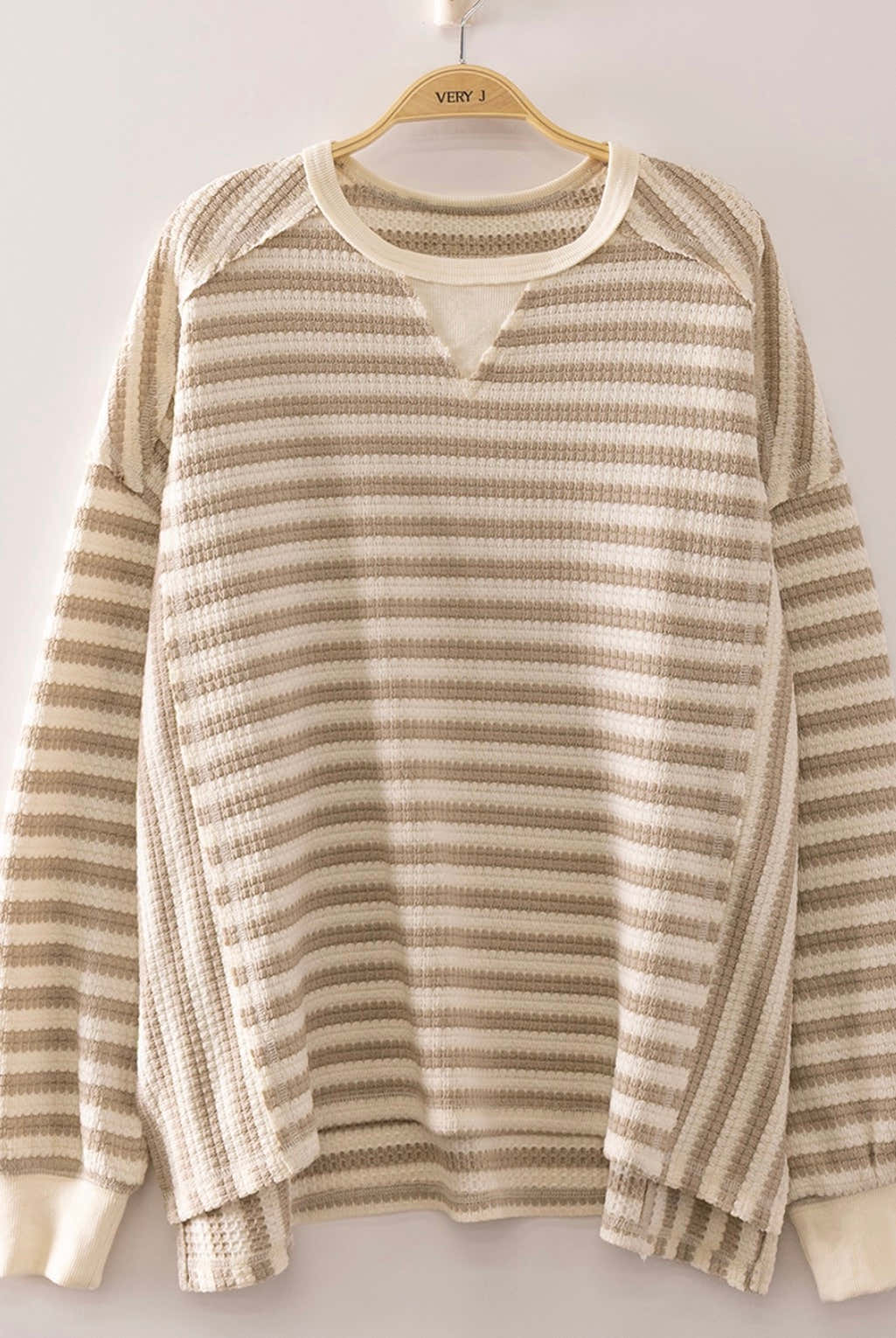 Oversized Striped Waffle Top-Market Grey Boutique