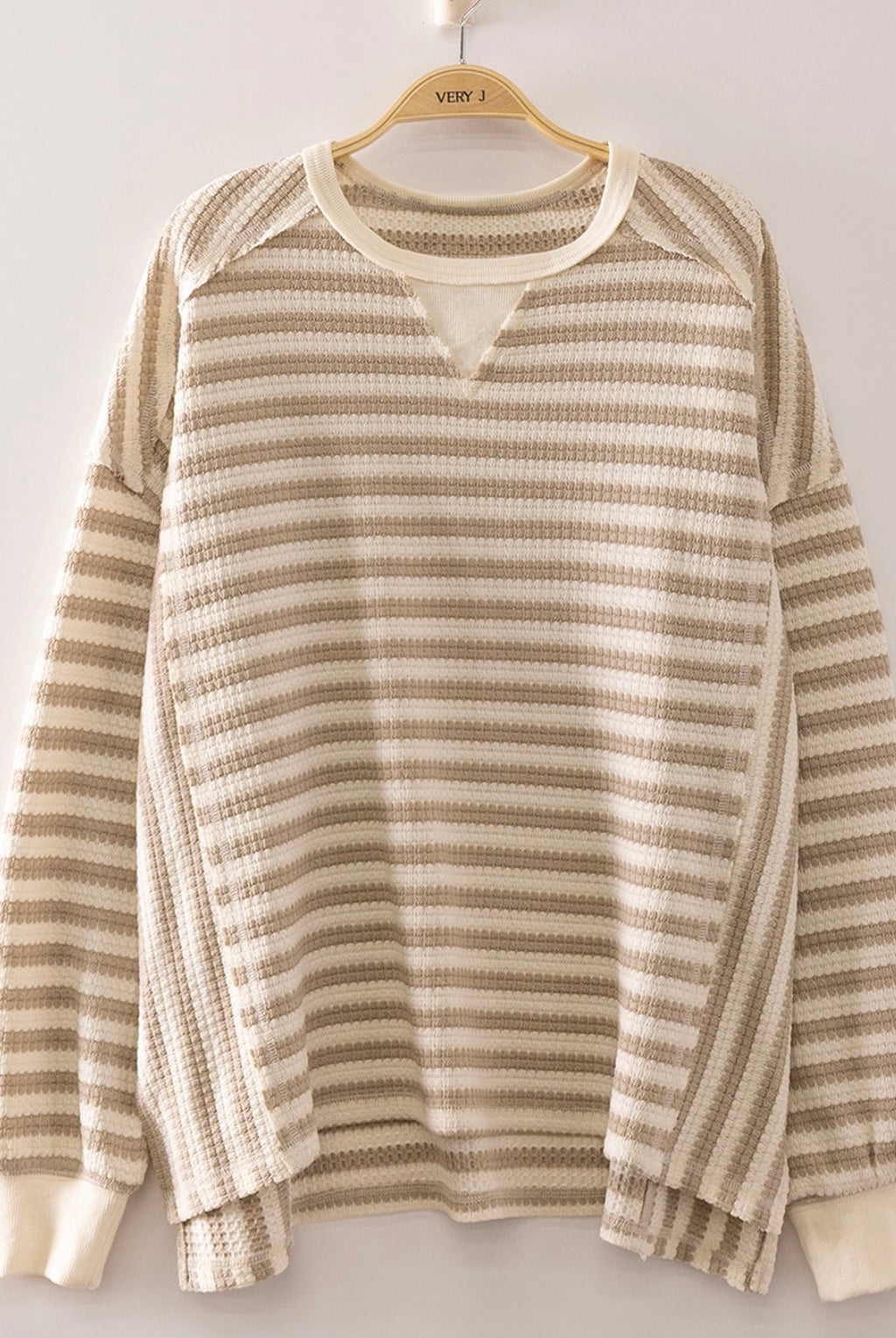 Oversized Striped Waffle Top-Market Grey Boutique