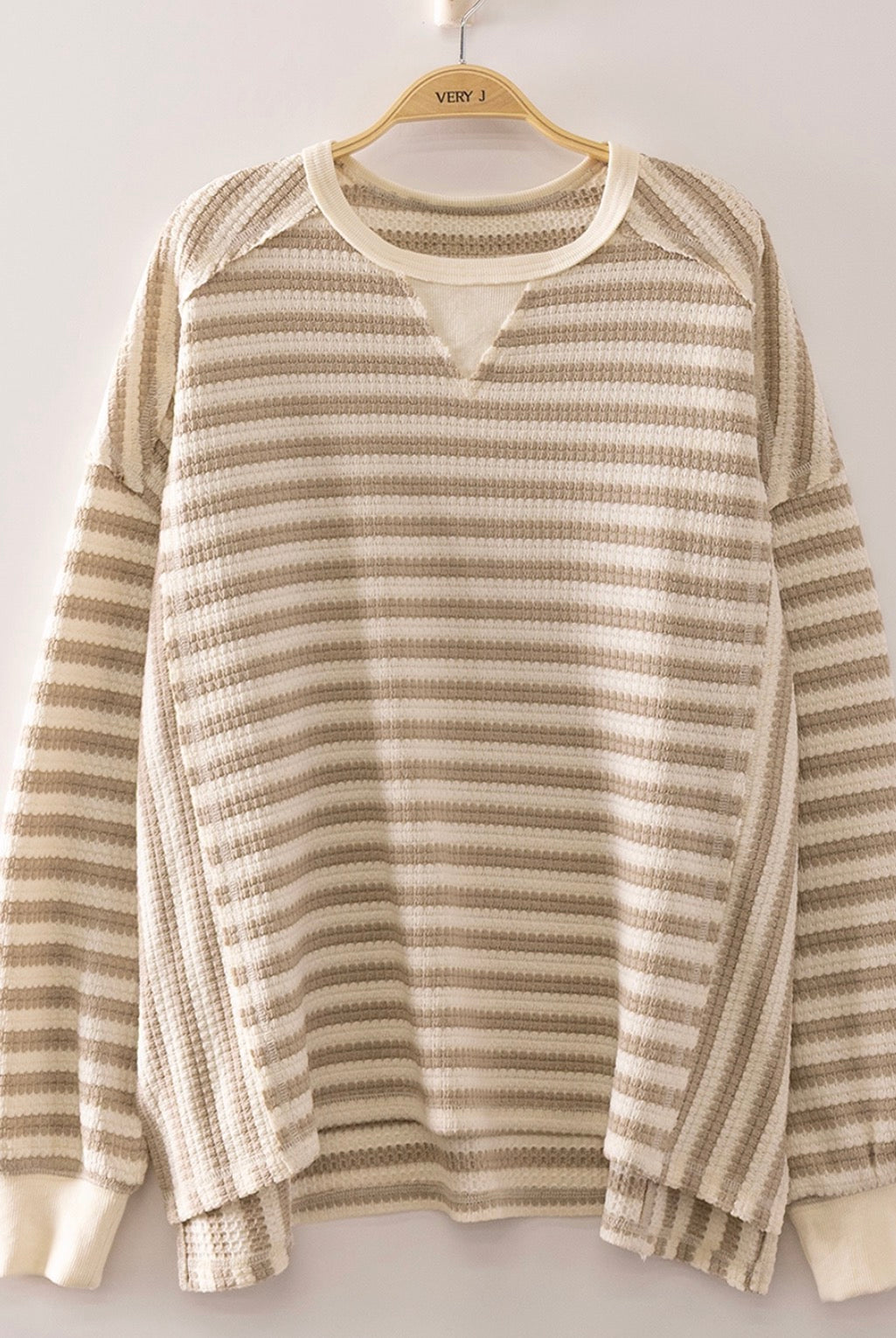 Oversized Striped Waffle Top-Market Grey Boutique