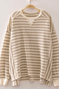 Oversized Striped Waffle Top-Market Grey Boutique