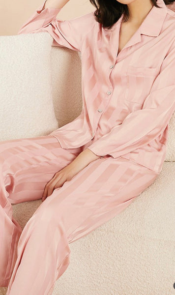 Pink Striped Silky Pajama Set