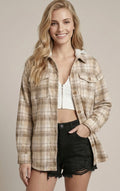 Beige Hooded Plaid Shacket