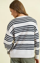 Varsity Stripe Black/Beige Crew Sweater-Market Grey Boutique