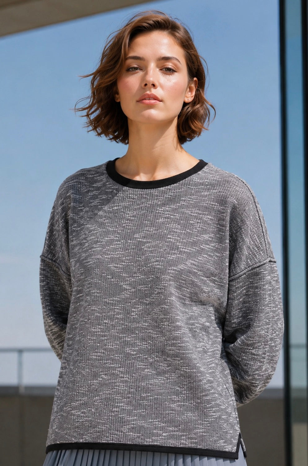 Heathered Black Oversized Knit Top