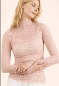High Neck Fitted Sheer Mesh Lace Knit Top