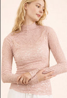 High Neck Fitted Sheer Mesh Lace Knit Top-Market Grey Boutique