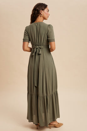 Olive Button Front Autumn Dress