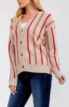 Taupe/Red Stripe Cardigan-Market Grey Boutique