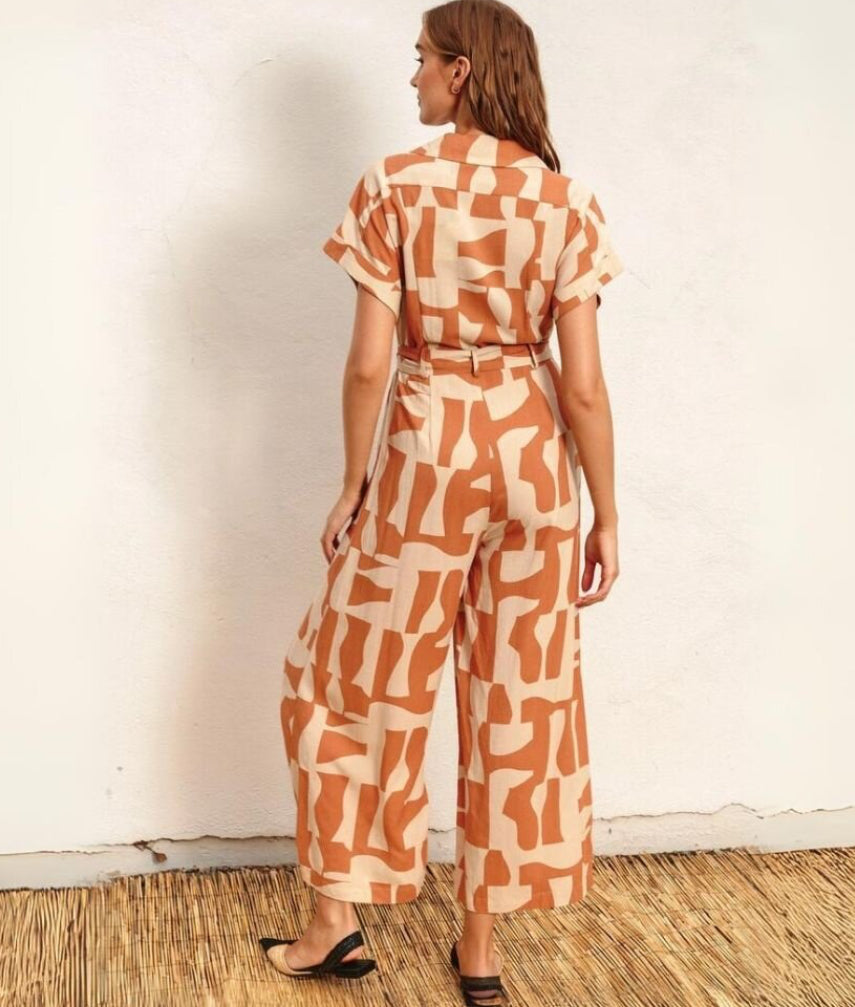 Geometric Rust/Beige Jumpsuit