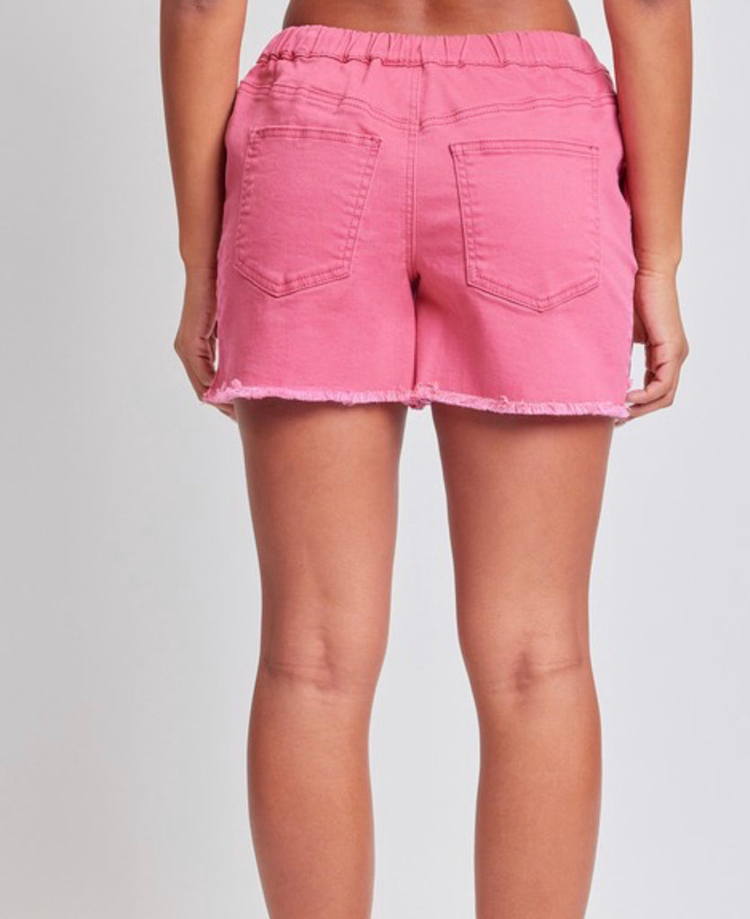 Pink Frayed Hem Pull On Shorts