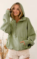 Olive Stitch Detail Half Zip Hoodie