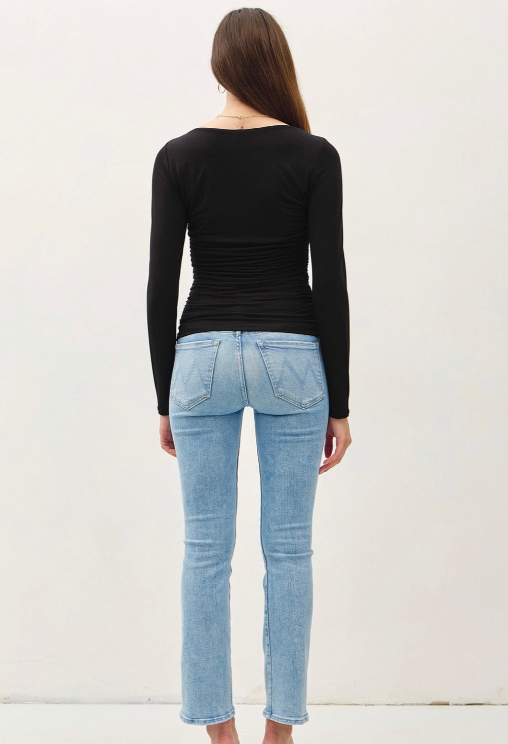 Black Ruched Boat Neck Top