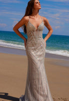 2026 - Silver/Nude Appliqué Tulle Gown🤍-Market Grey Boutique