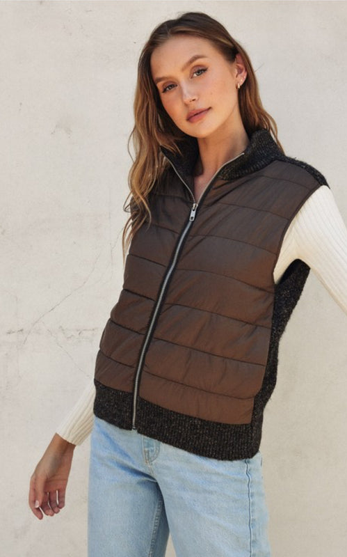 Olive/Brown Sherpa Puff Vest