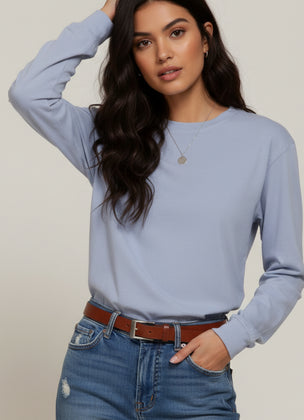 Blue Long Sleeve Round Neck Tee