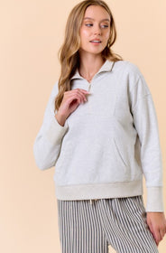 French Terry Half Zip-up Sweatshirt W/ Thumb Hole