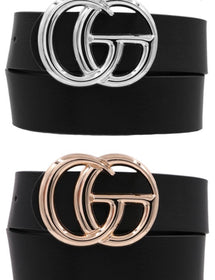 Metal Buckle Faux Leather Belt Set