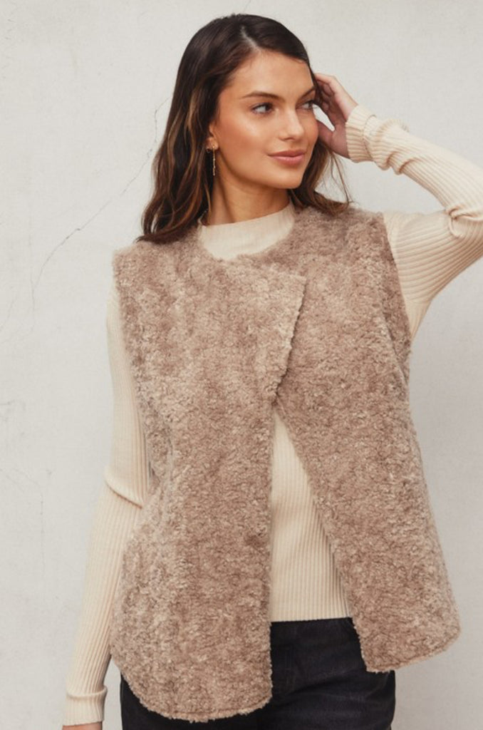 Suede Contrast Sherpa Vest